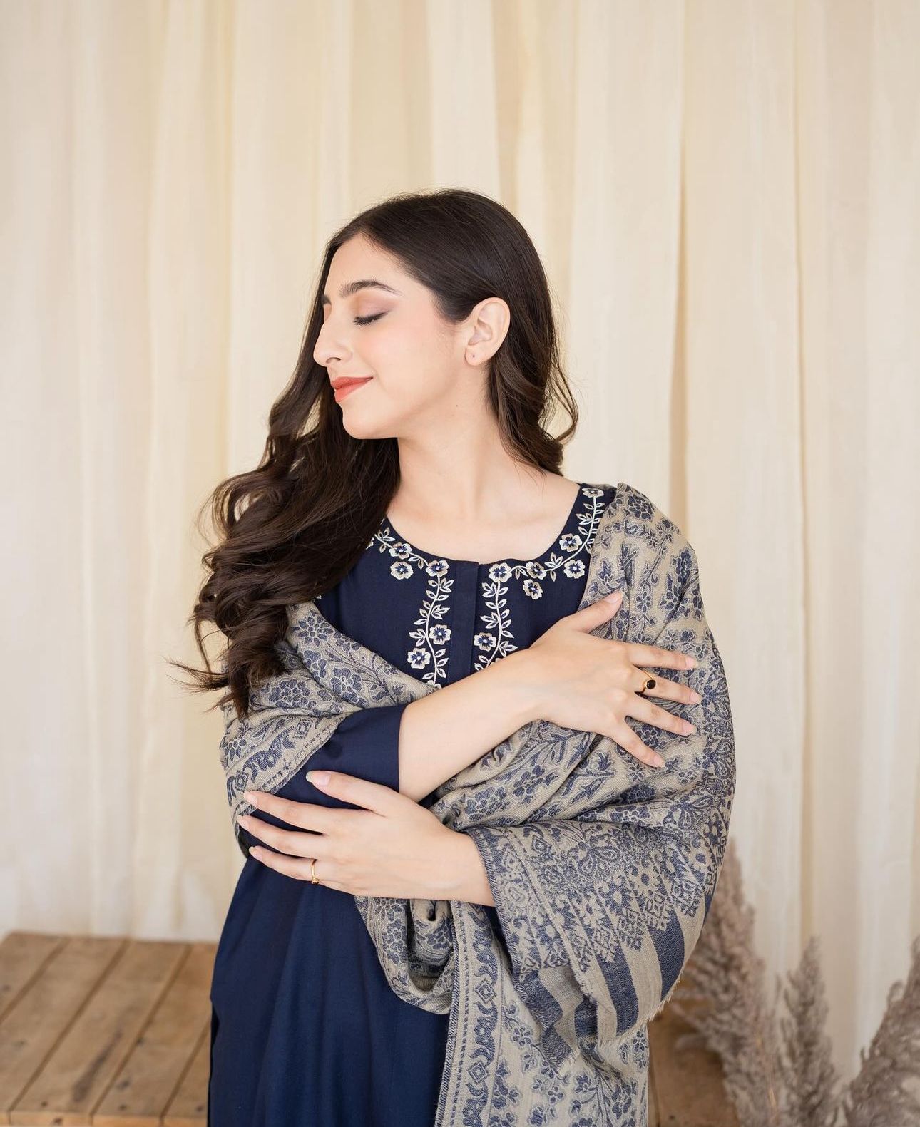 Elegant Navy Blue 3-Piece Embroidered Lawn Suit with Printed Dupatta