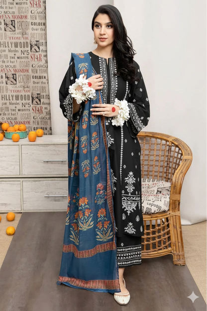 Designer Lawn Summer Collection – 3-Piece Embroidered Suit with Printed Dupatta