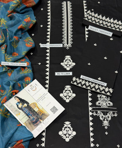 Designer Lawn Summer Collection – 3-Piece Embroidered Suit with Printed Dupatta
