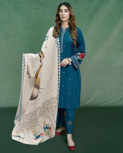 Designer Lawn Summer Collection – 3-Piece Embroidered Suit with Printed Dupatta