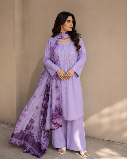 3-Piece Embroidered Lawn Suit with Printed Dupatta