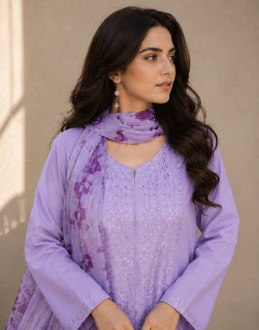 3-Piece Embroidered Lawn Suit with Printed Dupatta