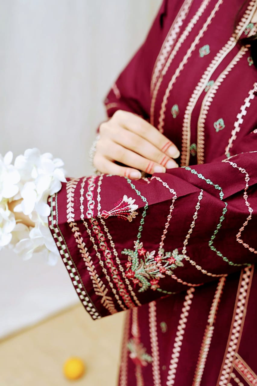 3-Piece Embroidered Lawn Suit with Printed Dupatta