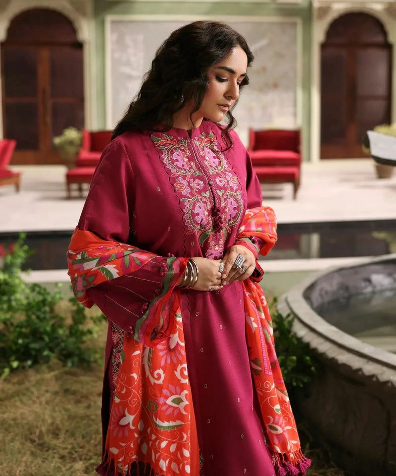 Magenta Pink 3-Piece Embroidered Lawn Suit with Printed Dupatta