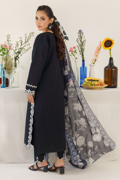 Elegant Black 3-Piece Embroidered Lawn Suit with Printed Dupatta