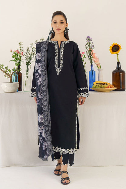 Elegant Black 3-Piece Embroidered Lawn Suit with Printed Dupatta