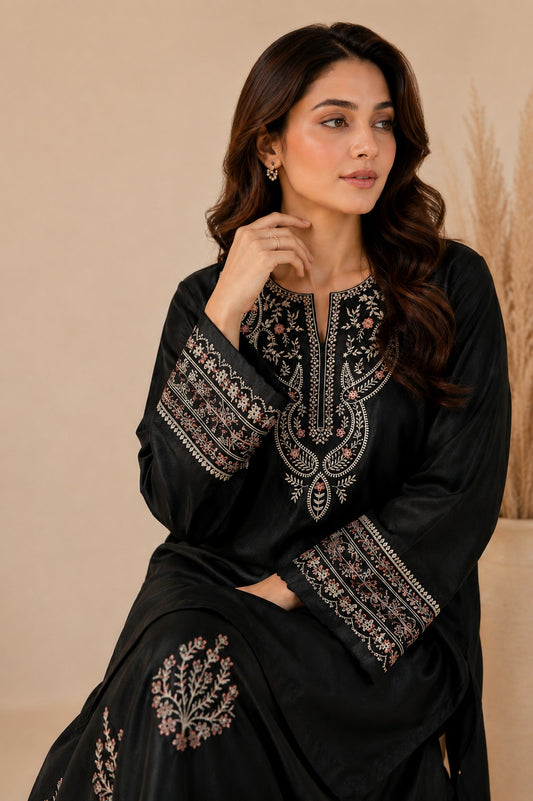 Luxury Embroidered Shamoze Silk 2-Piece Suit –