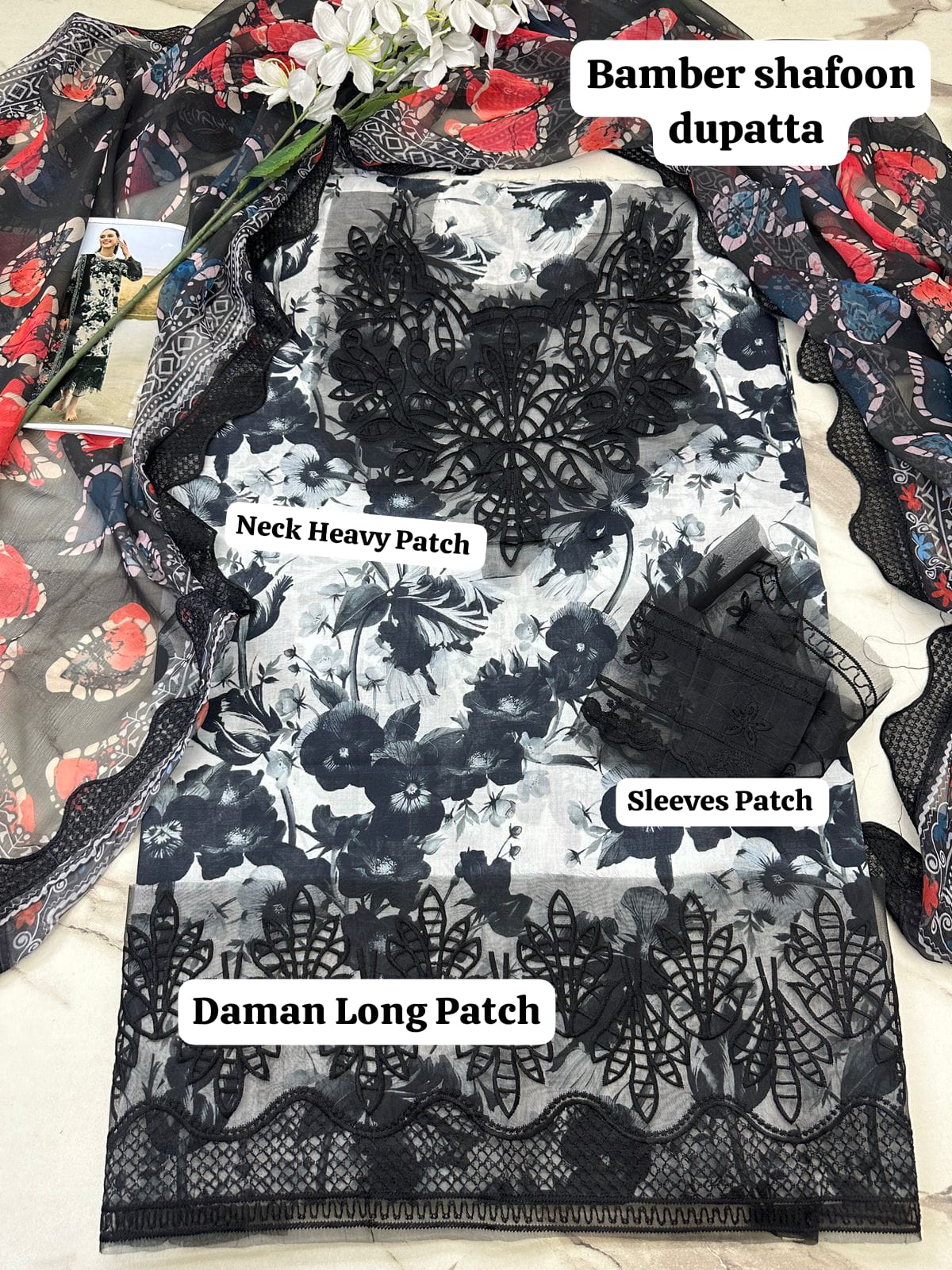 NORAH BRAND Black & White Digital Printed 3-Piece Lawn Suit (Code FC 770070-79)