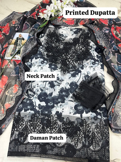 NORAH BRAND Black & White Digital Printed 3-Piece Lawn Suit (Code FC 770070-79)