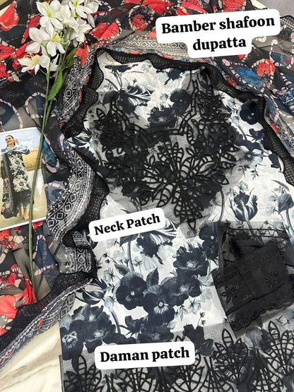 NORAH BRAND Black & White Digital Printed 3-Piece Lawn Suit (Code FC 770070-79)