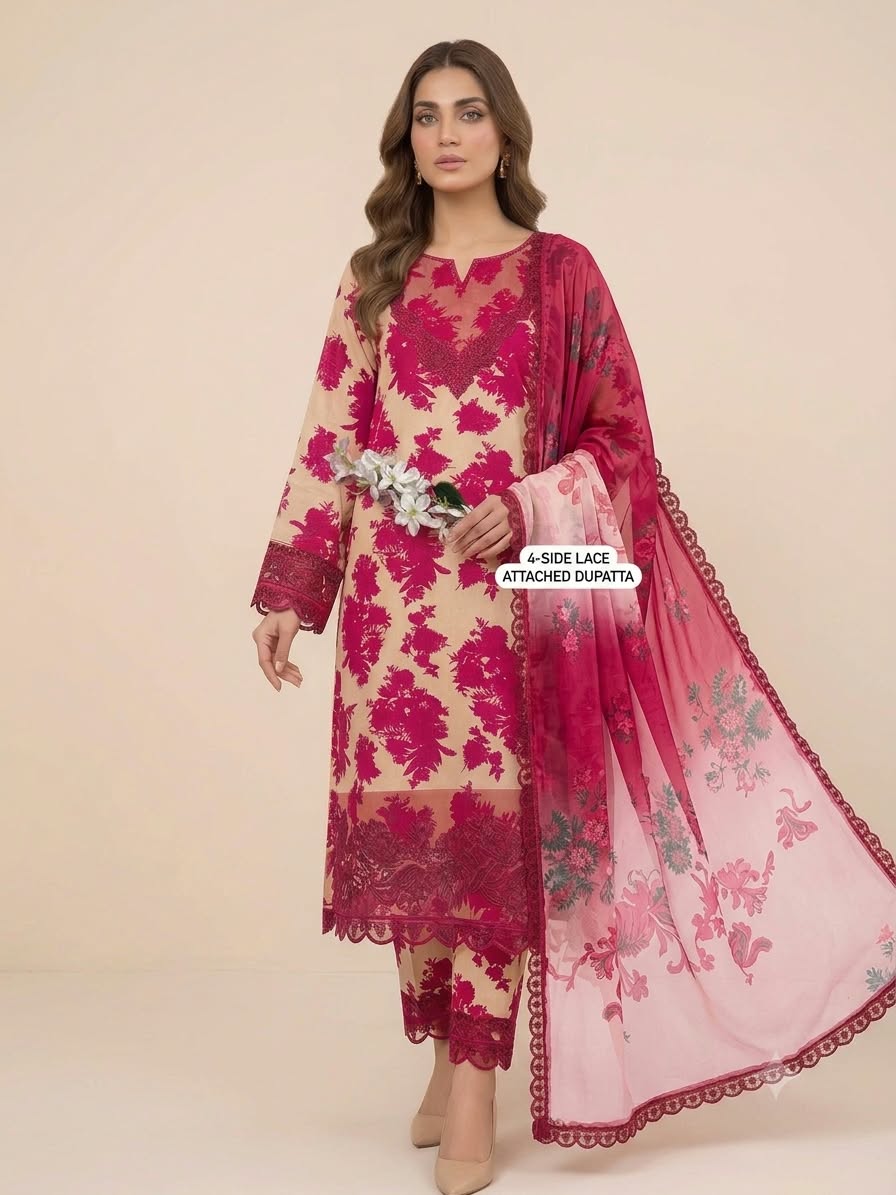 Farasha Magenta Pink Digital Printed 3-Piece Lawn Suit