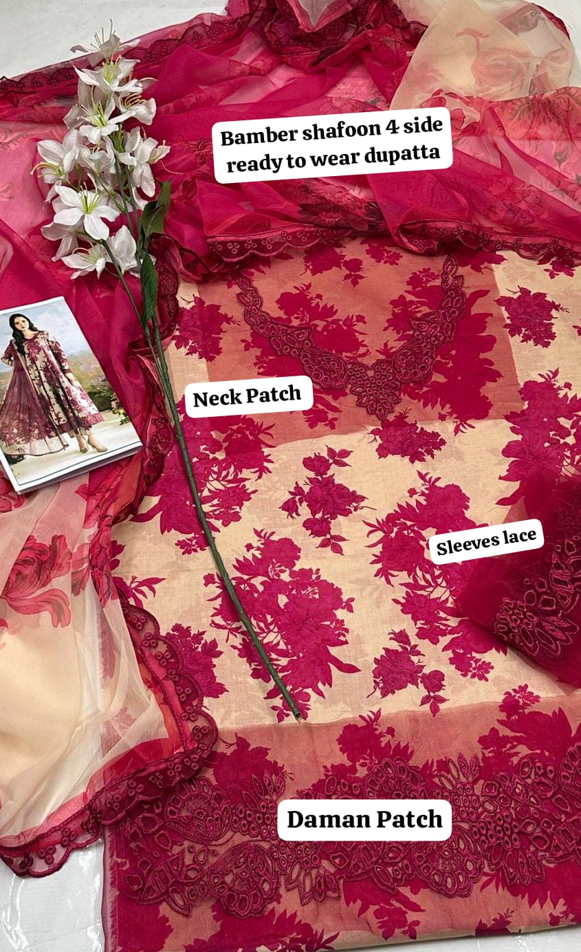 Farasha Magenta Pink Digital Printed 3-Piece Lawn Suit