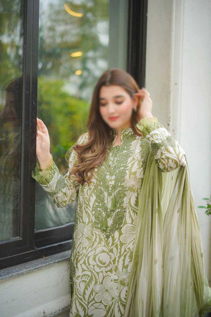 ANEEL'S Master Replica – 3-Piece Printed Lawn Suit with Embroidered Patches