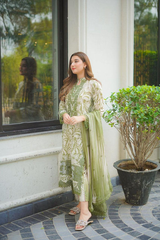 ANEEL'S Master Replica – 3-Piece Printed Lawn Suit with Embroidered Patches