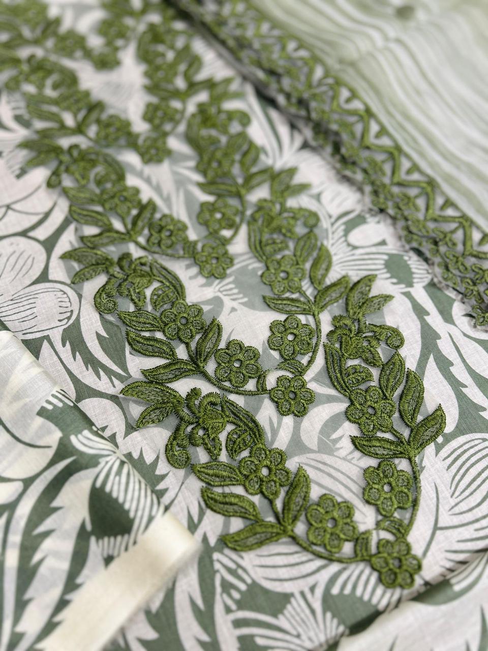 ANEEL'S Master Replica – 3-Piece Printed Lawn Suit with Embroidered Patches