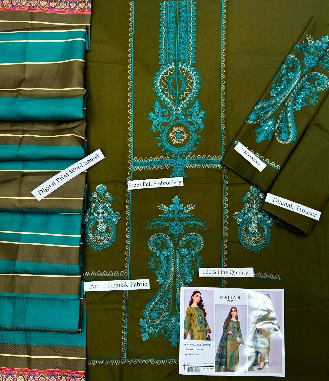 Mohagni - Premium Dhanak 3-Piece Suit with Digital Wool Shawl