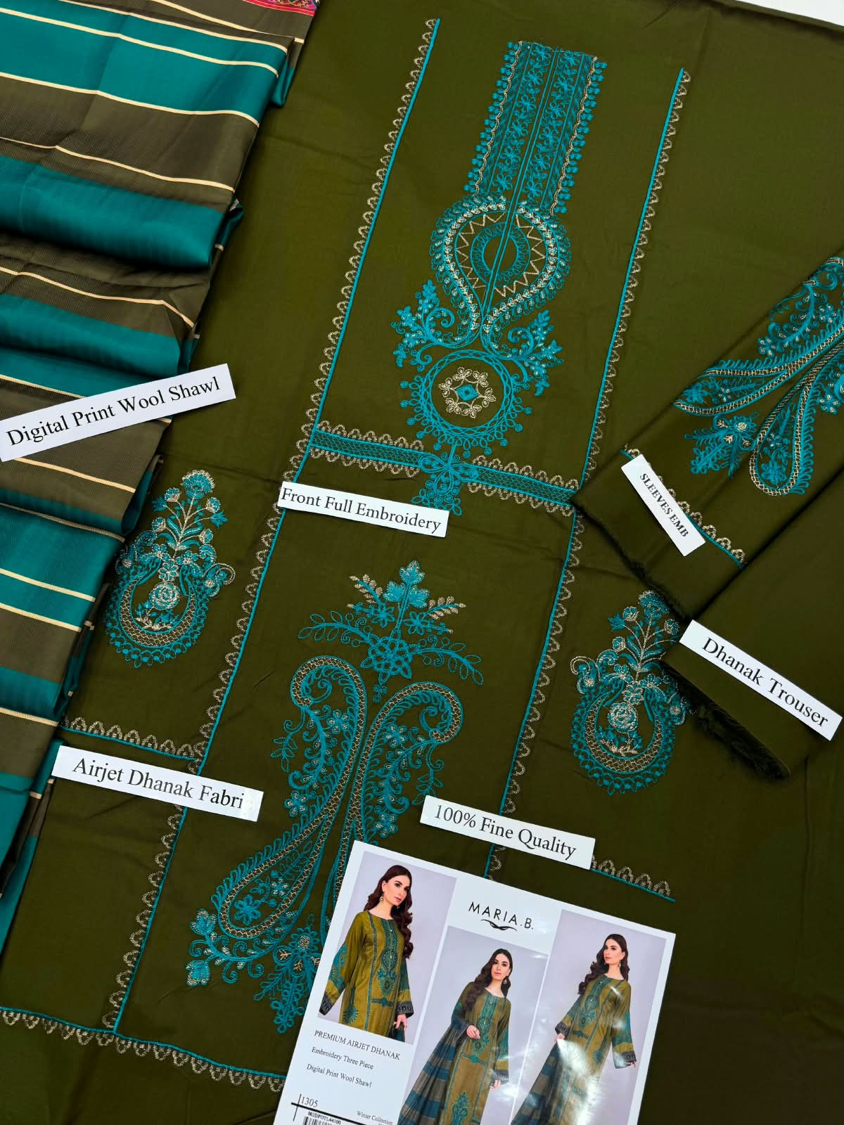 Mohagni - Premium Dhanak 3-Piece Suit with Digital Wool Shawl