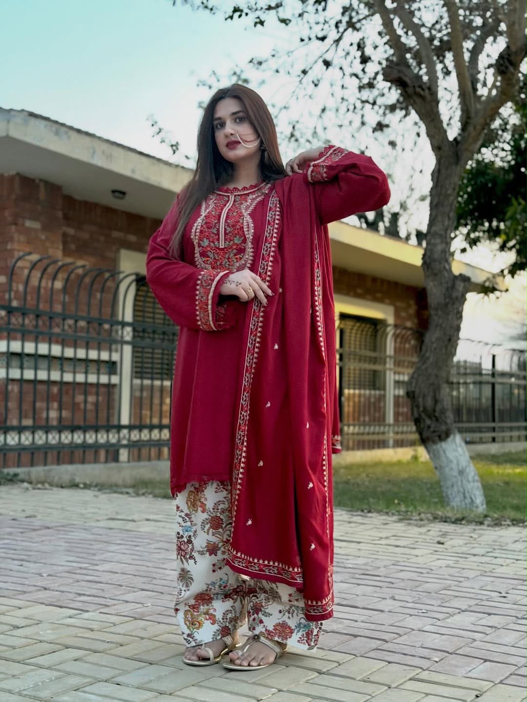 Aneelas - Premium Air-Jet Dhanak 3-Piece Embroidered Suit