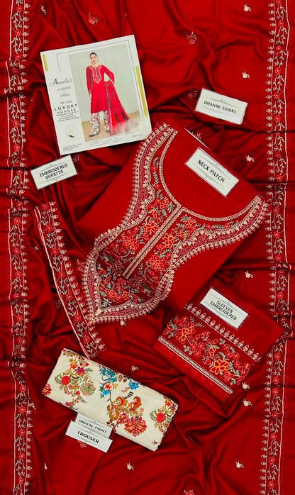 Aneelas - Premium Air-Jet Dhanak 3-Piece Embroidered Suit