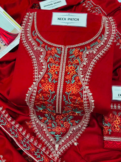 Aneelas - Premium Air-Jet Dhanak 3-Piece Embroidered Suit