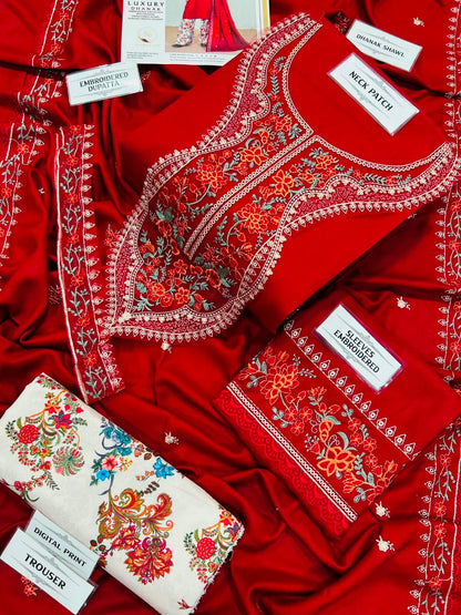 Aneelas - Premium Air-Jet Dhanak 3-Piece Embroidered Suit
