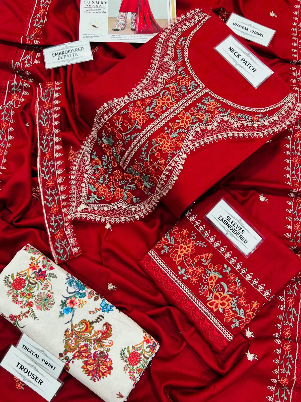 Aneelas - Premium Air-Jet Dhanak 3-Piece Embroidered Suit