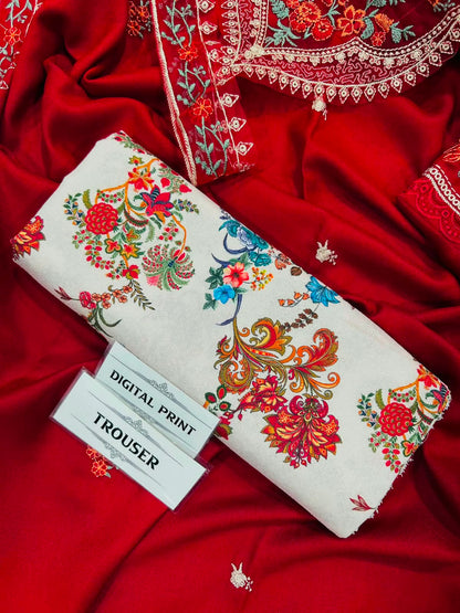 Aneelas - Premium Air-Jet Dhanak 3-Piece Embroidered Suit